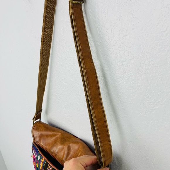 Brown Leather Fringe BOHO Embroidered Western Pattern Crossbody Flap Bag - Picture 6 of 15